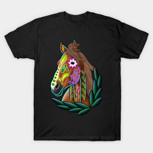 Day of the Dead Bay Sugar Skull Horse T-Shirt